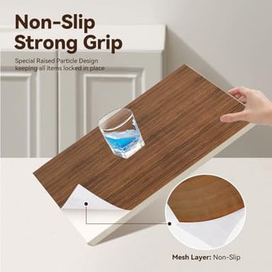 Drawer Shelf Liner for Kitchen Cabinets, Non Adhesive Slip Resistant Shelf Paper Easy to Clean, Strong Grip Thickened Waterproof Washable Mats for Pantry Shelves, Cupboard, Wood Grain, 12 in x 20 FT - Image 3