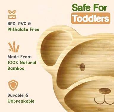 Bamboo Plates for Kids - Baby & Toddler Plates with Suction for Feeding & Weaning, Eco-Friendly Bear Design Promotes Self-Feeding, Ideal for Busy Moms & Dads, Sturdy & BPA-Free (Mint) - Image 5