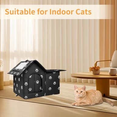 Large Cat Houses for Outdoor Cats, Weatherproof Outdoor House for Feral Cats, Collapsible Outside Cat House with Windproof Door, DIY Cardboard and Soft Mat, Warm Stable Stray Cats Shelter in Winter - Image 2