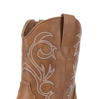 DREAM PAIRS Women's Cowboy Cowgirl Western Boots Embroidered Stitched Ankle Boots Square Toe Chunky Heel Fashion Short Booties with Zipper,Size 7,Tan,DWUMAB2511 - Image 4