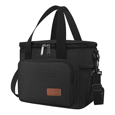 Femuar Reusable Lunch Box for Men/Women - Insulated Lunch Bag Leakproof Lunchbox for Work Office Picnic Beach - Freezable Lunch Cooler Bag with Adjustable Shoulder Strap - Black - Image 1
