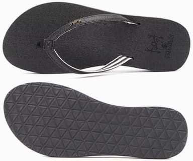 KuaiLu Womens Arch Support Flip Flops Comfortable Yoga Mat Slip on Leather Walking Thong Cushion Sandals Summer Beach Orthotic Slides Travel Essentials Indoor Outdoor Slippers Shoes Black Size 10 - Image 7