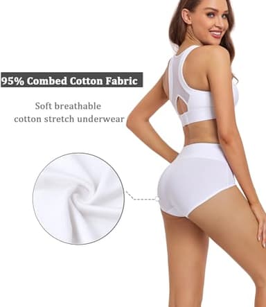 wirarpa Women's Cotton Underwear High Waist Briefs Full Coverage Panties Ladies Underpants 5 Pack White Large - Image 3