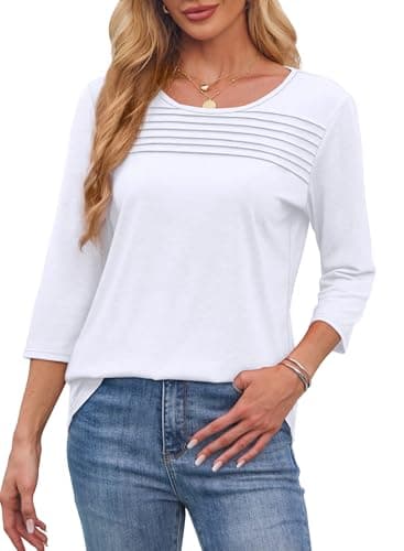 Early Fall Fashion White Tops for Women 3/4 Length Sleeve Blouses Dressy Casual Plus Size Tshirts Shirts Spring Summer Teacher Outfits Beach Vacation Clothes 3XL - Image 3