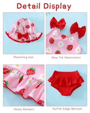 Toddler Girl Bathing Suit Infant Baby Girl Swimsuit 18-24 Month 2 Piece Red Strawberry Baby Girl's Bikini Summer Swimwear Beach Tankini Outfits Set - Image 5