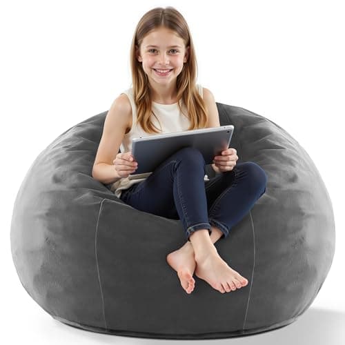 HABUTWAY 2FT Bean Bag Chair, 2' Beanbags Small Bean Bag Chairs with Filling, Teardrop Bean Bag Chair Luxurious Velvet Ultra Soft Fur with Removable Cover (Grey) - Image 1