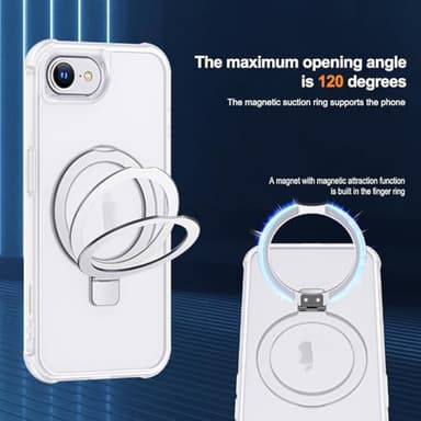 SKYLMW Compatible with iPhone 16E Case with Invisible Magnetic O-Ring Stand Military-Grade Phone Case for iPhone 16E 6.1" 2025 [Compatible with Mag-Safe][Great Grip Feeling],Translucent - Image 9