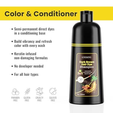 KINGMING Dark Brown 3 in 1 Hair Dye Shampoo for Gray Coverage, Herbal Ingredients for Men and Women, 500ml (Dark Brown) - Image 3