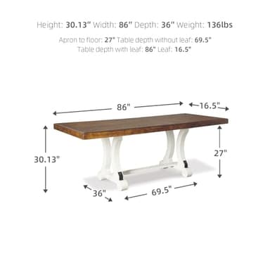 Signature Design by Ashley Valebeck Farmhouse Rectangular Extension Dining Table, Fits up to 8, White & Brown - Image 3