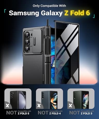 BERFY for Z Fold 6 Case with Privacy Screen Protector, [Anti Spy] Built-in S Pen Holder, Slide Camera Cover, 2 Hidden Kickstand, Full-Body Shockproof Slim Phone Case for Samsung Galaxy Z Fold 6, Black - Image 8