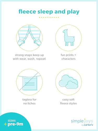 Simple Joys by Carter's Kid's 3-Pack Sleep and Play Sleepwear, Mint/Stripes/Heather Grey/Prints, 0-3M - Image 5