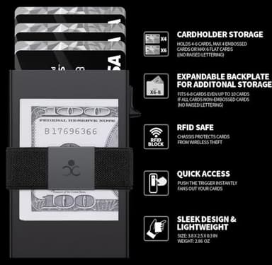 SEMORID Slim Aluminum Card Holder Wallet for Men, Durable Expandable Backplate, RFID Blocking Minimalist Metal Pop Up Wallet, Holds 12+ Cards Plus Cash (Black) - Image 7