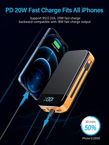 Portable Charger 32000mAh, 22.5W QC 3.0 PD 20W Smart LED Display Fast Charging Built in Cables Power Bank, External Battery Pack Charge 5 Devices Compatible with Cellphones (Orange) - Image 5