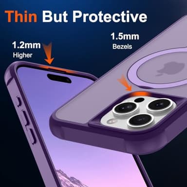 CHAOFEnG Magnetic Compatible with iPhone 16 Pro Case with Stand [Military Grade Drop Tested][Compatible with Magnet] Ring Translucent Slim Hard Back Soft Edge, Purple - Image 7