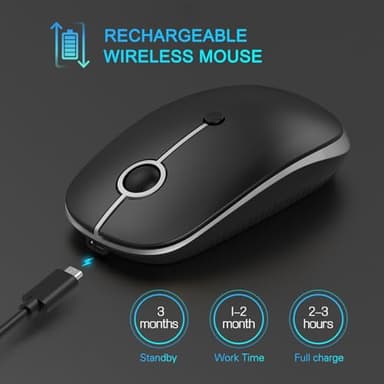 Type C Wireless Mouse，Vssoplor USB C MacBook Wireless Mouse Dual Mode 2.4G Cordless Mice with Nano USB and Type C Receiver Compatible with PC, Laptop, MacBook and All Type C Devices-Black and Silver - Image 3