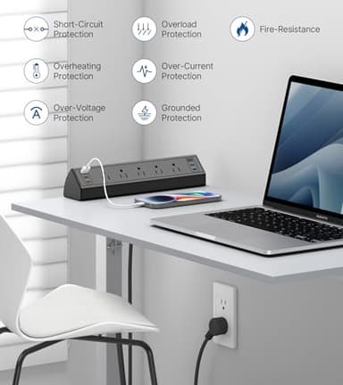 Desk Clamp Power Strip USB C,75W Total Fast Charging Station,45W USB-C and 30W USB-C Ports,Desk Edge Mount Power Strip 6-USB,5 AC Outlets Tabletop Surge Protector,Fit 1.6" Tabletop Edge - Image 6