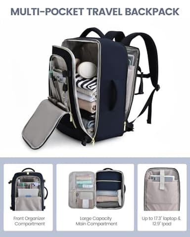 LOVEVOOK Travel Backpack for Women, 40L Carry On Backpack Flight Approved, Large Personal Item Bag Fits 17 inch Laptop, TSA Approved Luggage with 3 Packing Cubes,Waterproof Weekender Gym Essentials - Image 4