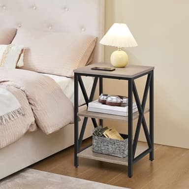 Yaheetech End Table Living Room, 3-Tier Side Table with Storage Shelves for Home Office, Industrial X Design Sofa Tables with Strong Metal Frame, Easy Assembly, Gray - Image 5