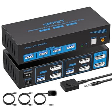 4K@144Hz Displayport KVM Switch 2 Monitors 2 Computers USB3.0 KVM Switch Dual Monitor for 2 Computers Share 2 Monitors and 4 USB Devices Support Extended/Copy Mode with Desktop Controller - Image 1