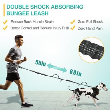 Kytely Hands Free Dog Leash with Zipper Pouch, Wide Padded Waist Dog Running Leash, Dual Padded Handles, Retractable Bungee for Walking Jogging Training Hiking - Image 6