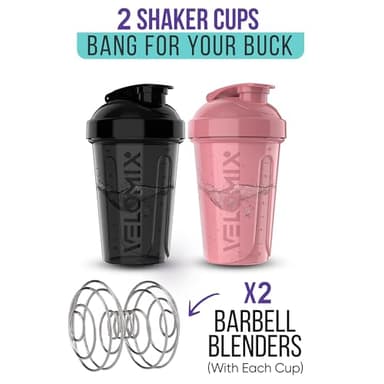 VELOMIX-2 Pack- 20 oz Protein Shaker Bottles for Protein Mixes - 2x Wire Whisk | Leak Proof Shaker Cups for Protein Shakes and Pre Workout | Protein Shaker Bottle Pack | Protein Mixer Cup (Pink&Black) - Image 3