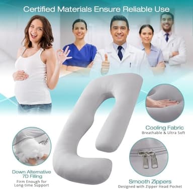 Sasttie Pregnancy Pillows for Sleeping, Jumbo U Shaped Cooling Full Body Pillow with Removable Cover, Pregnant Women Must Haves, Maternity Essential, Light Grey - Image 3