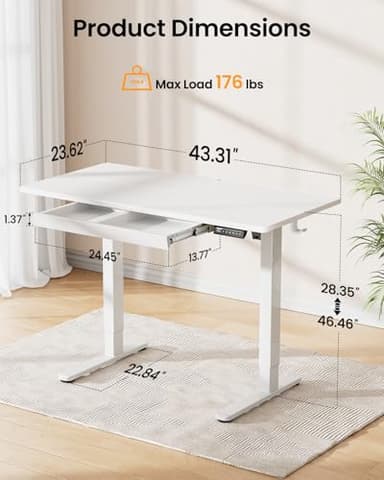 ErGear 44" x 24" Electric Standing Desk with Drawers, Height Adjustable Desk with 4 Preset Heights, Ergonomic Rising Home Office Computer Table with Splice Board, White - Image 3