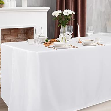 Obstal 4 Pack White Tablecloth Fitted Table Clothes for 6 Foot Rectangle Tables - Water Resistant Washable Fabric Polyester Rectangle Table Cover for Outdoor/Indoor Uses?72L x 30W x 30H Inches, White? - Image 2