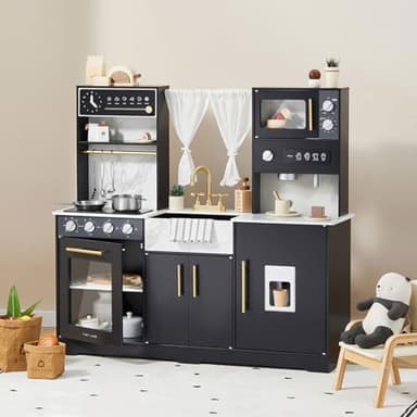 Tiny Land Play Kitchen for Kids, Wooden Play Kitchen Sets for Girls and Boys, New Modern Toddler Kitchen Toy Kitchen Designed in Trendy Home Style, Gift for Ages 3+ - Image 1