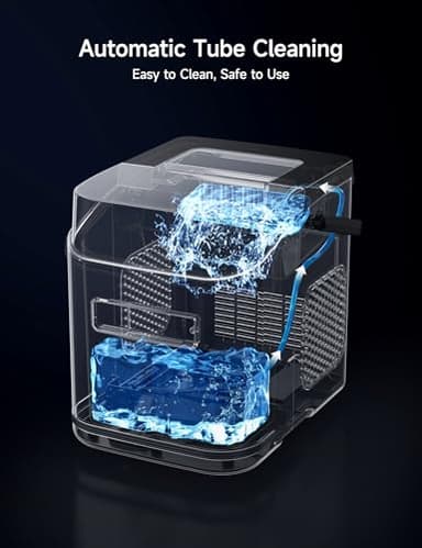 HiCOZY Clear View Ice Maker Countertop, Self-Cleaning Ice Machine with Ambient Lights, Ice in 6Mins, 26 lbs/Day, 2 Sizes of Bullet Ice for Apartment/Kitchen/Office/Home Bar(Black) - Image 8