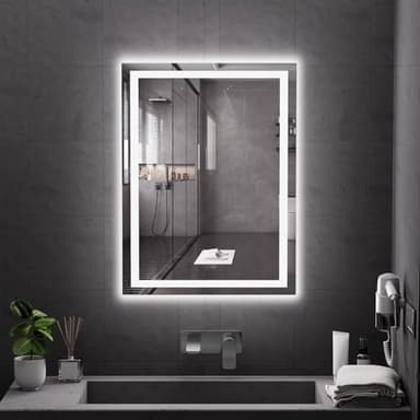 Koonmi 32x24 LED Bathroom Mirror, Backlit + Front Lit, LED Bathroom Mirror with Lights for Wall, 3 Colors, Anti-Fog, Dimmable Brightness, Memory Function, Tempered Glass - Image 1