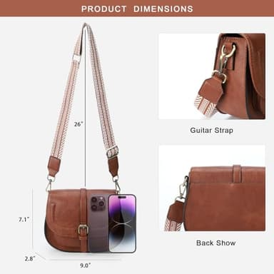 AFKOMST Crossbody Bags for Women,Small Saddle Purse and Boho Cross Body Handbags,Vegan Leather, Brown Guitar Strap - Image 4