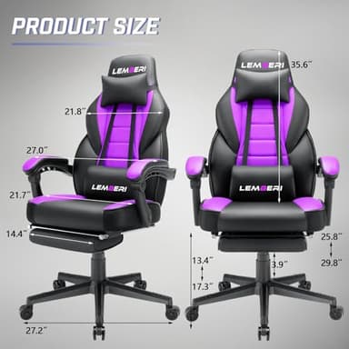 LEMBERI Gaming Chairs for Adults,Ergonomic Video Game Chairs with footrest,Big and Tall Gaming Chair 400lb Weight Capacity, Racing Style Gaming Computer Gamer Chair with Headrest and Lumbar Support - Image 3