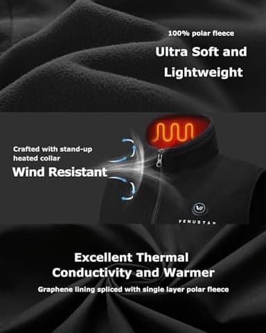 Venustas Men's Fleece Heated Vest with Battery, Lightweight Insulated Electric Vest - Image 4