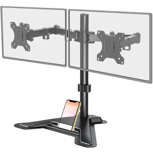 MOUNT PRO Dual Monitor Stand, Free-Standing Full Motion Monitor Desk Mount Fits 2 Screens up to 27 inches,17.6lbs with Height Adjustable, Swivel, Tilt, Rotation, VESA 75x75 100x100, Black - Image 1