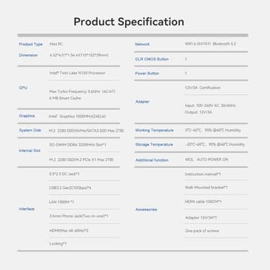 Beelink Mini PC, Mini S13 Intel Twin Lake N150 (Upgraded N100, 4C/4T), Mini Computer 16GB DDR4 RAM 500GB M.2 PCIe 3.0 SSD, Desktop PC Dual HDMI 4K UHD/Gigabit Ethernet/WiFi6/BT5.2/W-11/HTPC/W-11 Pro - Image 7