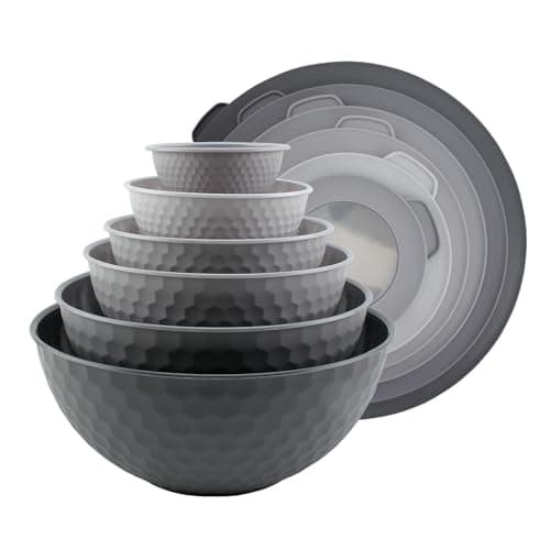 COOK WITH COLOR Mixing Bowls with Lids - 12 Piece Plastic Nesting Bowls Set includes 6 Prep Bowls and 6 Lids, Non Slip Bottom and Embossed Design - Microwave Safe (Grey) - Image 1