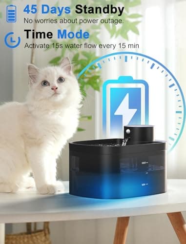 Battery Operated Cat Water Fountain, 84OZ/2.5L Wireless Pet Water Fountain for Cats Indoor, Cat Fountain with Motion Sensor, Ultra Quiet Pump, Black (Black) - Image 2
