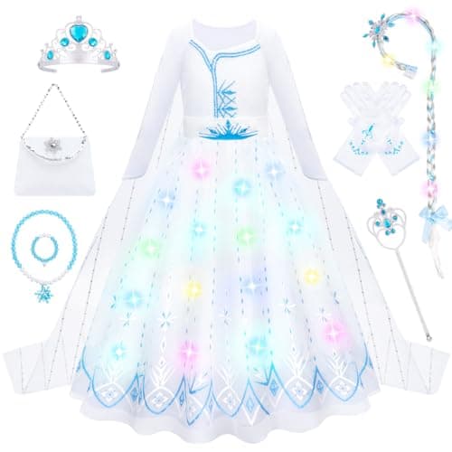 Meland Princess Dress Up for Girls 3-10 - Dress Up Clothes for Kids Pretend Play, Light Up Halloween Costume for Girls(M,5-6 Years) - Image 1