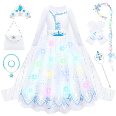 Meland Princess Dress Up for Girls 3-10 - Dress Up Clothes for Kids Pretend Play, Light Up Halloween Costume for Girls(M,5-6 Years) - Image 1