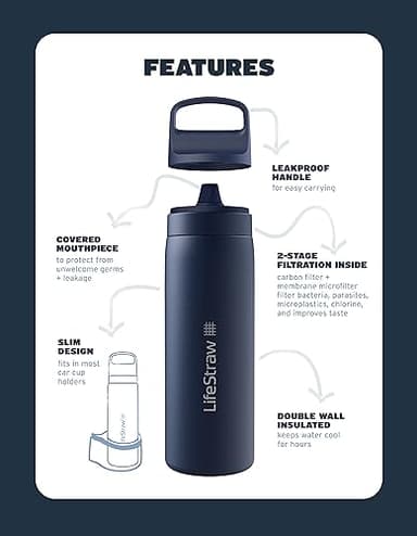 LifeStraw Go Series – Insulated Stainless Steel Water Filter Bottle for Travel and Everyday Use, Removes Bacteria, Parasites and Microplastics, Improves Taste, 18oz Laguna Teal - Image 3