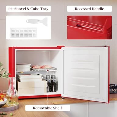 HOMCOM Mini Freezer Countertop, 1.1 Cu.Ft Compact Upright Freezer with Removable Shelves, Reversible Door for Home, Dorm, Apartment and Office, Red - Image 6