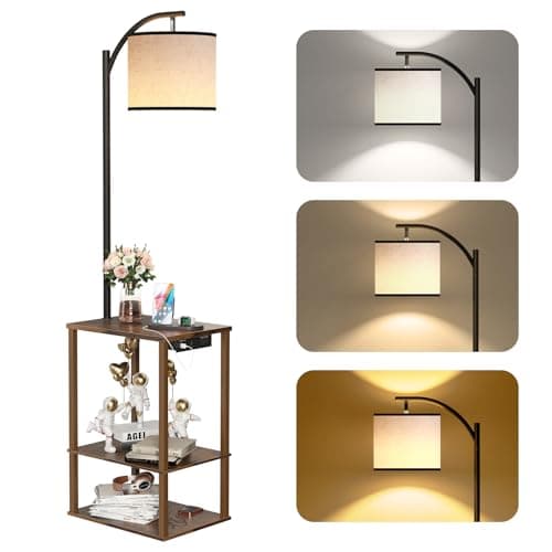 SUNMORY Floor Lamp with Table, End Table for Living Room with Lamp, Shelves Side Table with Charging Station(USB & AC Port), 3 Color Temperature LED Bulb, Modern Nightstand Lamp for Bedroom, Office - Image 1