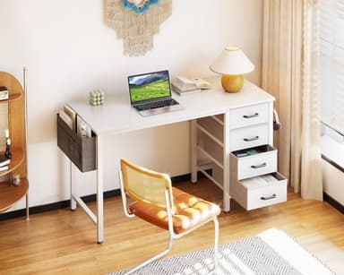 Casaottima 40-Inch Small Desk with 4 Fabric Drawers, Compact Study Desk for Students and Kids, Space-Saving Work Table for Bedroom or Small Spaces, White - Image 2