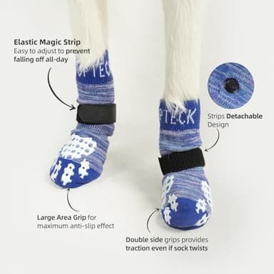 PUPTECK Anti-Slip Dog Socks with Double Sides Grips for Small Medium Large Dogs Hardwood Floors Prevents Licking, Dog Shoes for Hot Pavement Traction Control for Senior Dogs, Royal Blue, L - Image 3