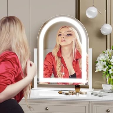 Gvnkvn Lighted Makeup Mirror, Hollywood Vanity Mirror with Lights, Three Color Lighting Modes, and Detachable 10X Magnification Mirror, Smart Touch Control, 360°Rotation (15.2in White) - Image 8