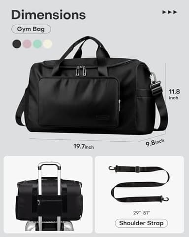 HOTOR Gym Bag for Men and Women - Travel Duffle Bag with Shoe Compartment and Waterproof Pocket, Carry on Luggage with Trolley Sleeve for Sports, Weekend Trips, Black, 19.7" × 9.8" × 11.8" - Image 7