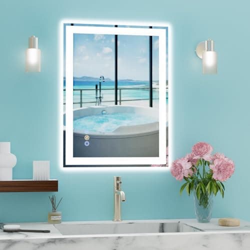 20"x 28" LED Bathroom Mirror, 3 Colors Vanity Mirror with Lights, Front and Backlit Bathroom Mirror with Lights, LED Smart Mirror for Bathroom, Tempered Glass, Anti-Fog, Stepless Dimmable, Memory - Image 1