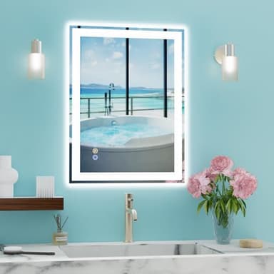 20"x 28" LED Bathroom Mirror, 3 Colors Vanity Mirror with Lights, Front and Backlit Bathroom Mirror with Lights, LED Smart Mirror for Bathroom, Tempered Glass, Anti-Fog, Stepless Dimmable, Memory - Image 1