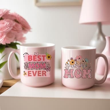 AFRITEE Mama UV DTF Decals - 20 Sheets Best Mom Ever Uvdtf Tumbler Wraps for 16 oz Glass Water Bottle, Pink Bows Flower Waterproof Transfer Stickers DIY Mug Guitar Diary Decor for Mothers Day Gifts - Image 2